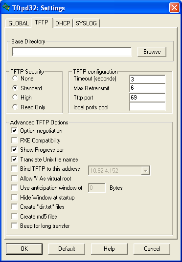 settings TFTP